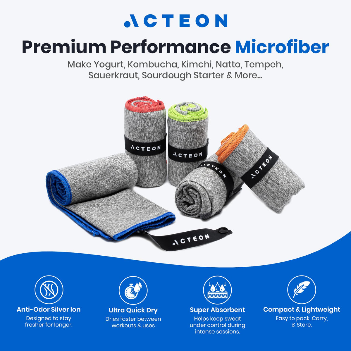 Acteon Microfiber Quick Dry Gym Towel, Silver ION Odor-Free Mega Absorbent Fiber 5-Pack, Fast Drying, Men & Women Small Workout Gear for Body Sweat - image 2
