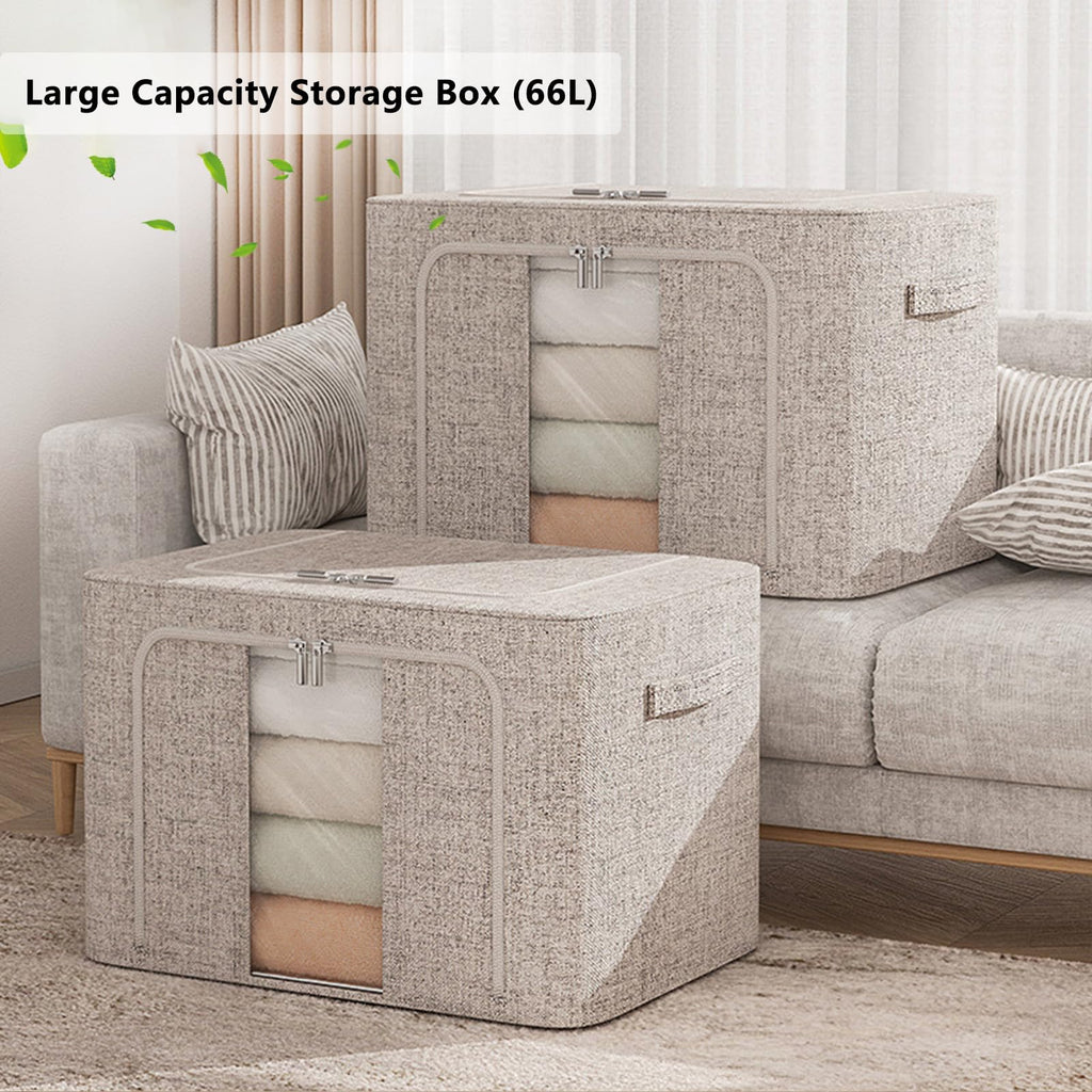 FYTXSZ Clothes Storage Boxes 66L with Metal Frame, Foldable Fabric Storage Bins with Lid and Clear Window - image 2