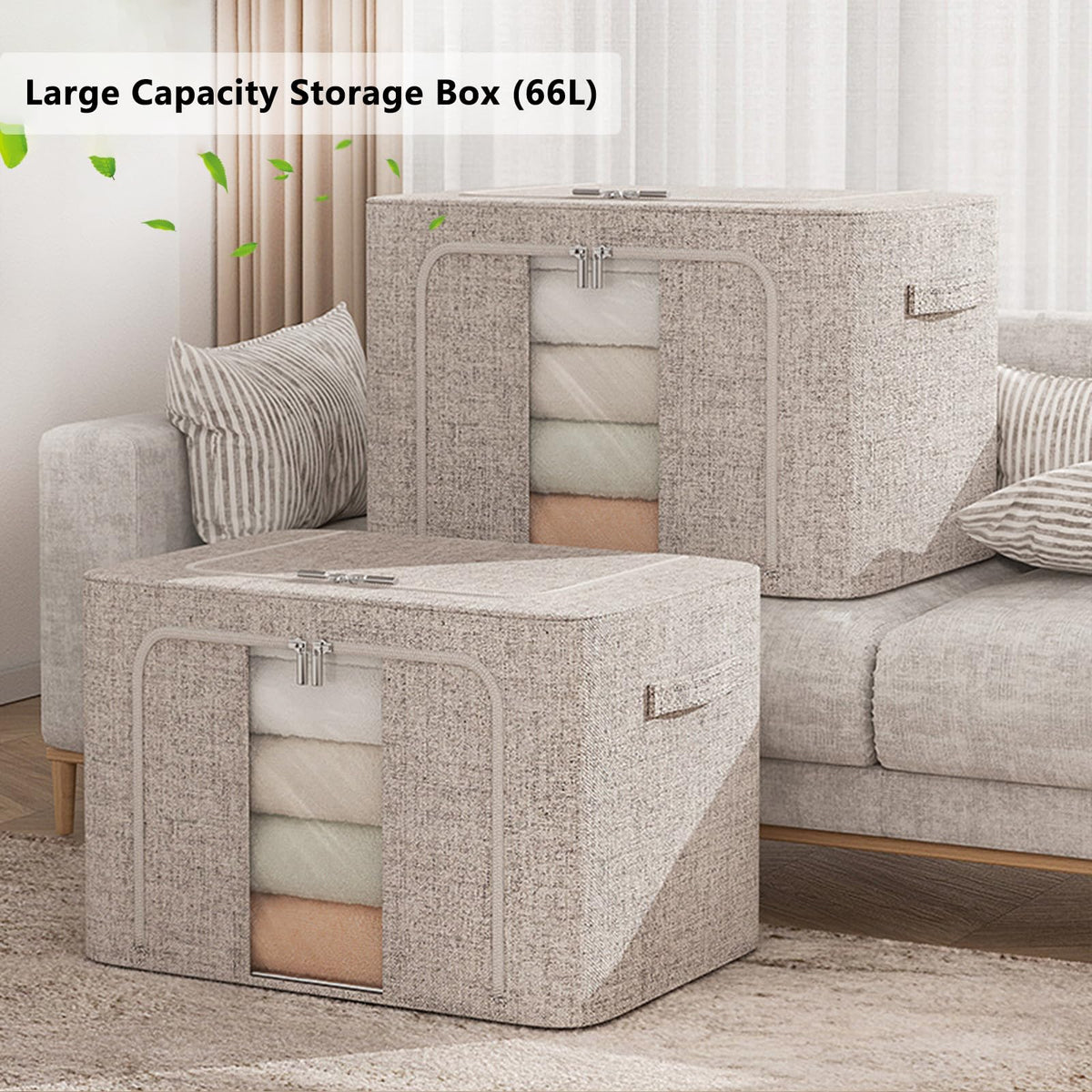 FYTXSZ Clothes Storage Boxes 66L with Metal Frame, Foldable Fabric Storage Bins with Lid and Clear Window - image 2