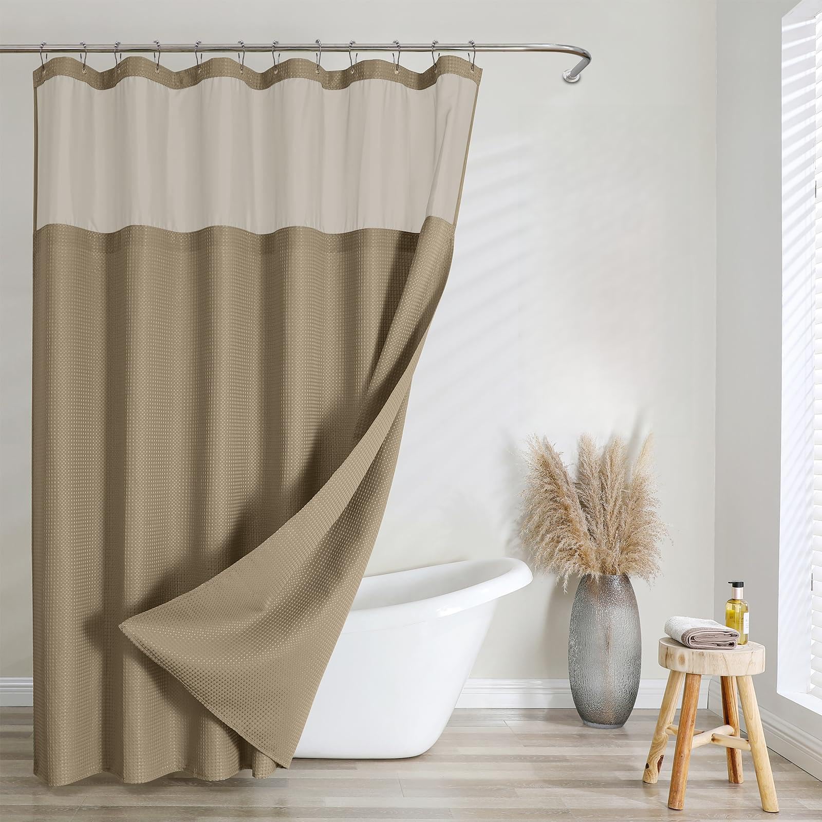 FY&XZH Waffle Shower Curtain with Mesh Window - Waterproof 72x72 Fabric