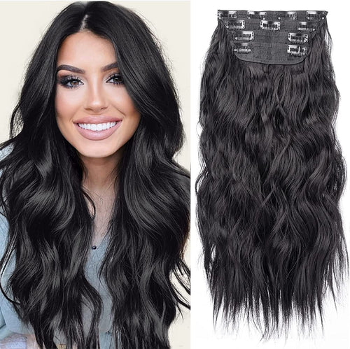 20 Inch Curly Clip in Hair Extensions | Synthetic Black 4Pcs