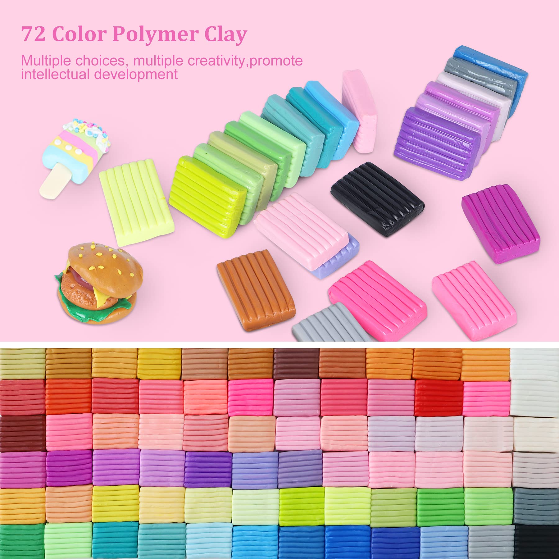 72-Color Polymer Clay Kit | Oven Bake Modeling Clay with Tools