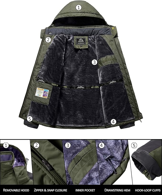 Massive Discounts Men's Winter Ski Jacket – Water-Repellent Fleece Lined Coat