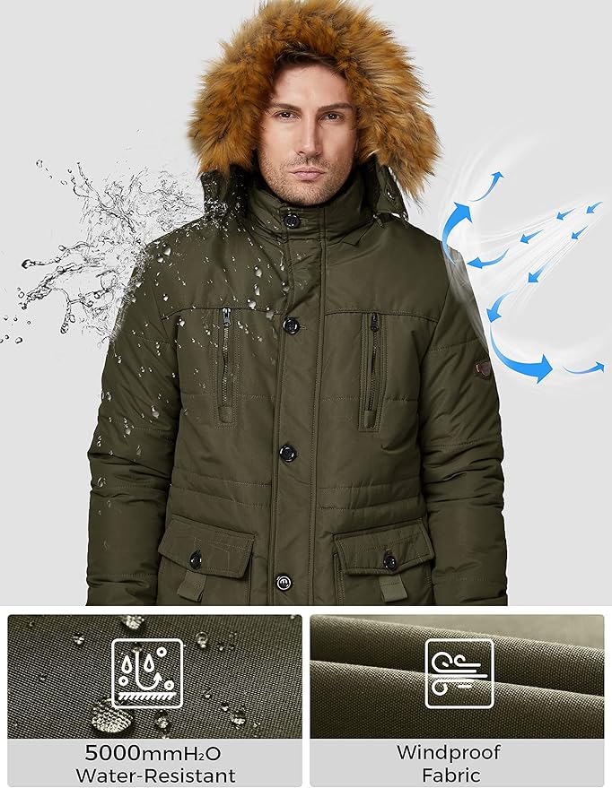 WenVen Men's Fleece Lined Winter Parka | Waterproof Windbreaker Jacket