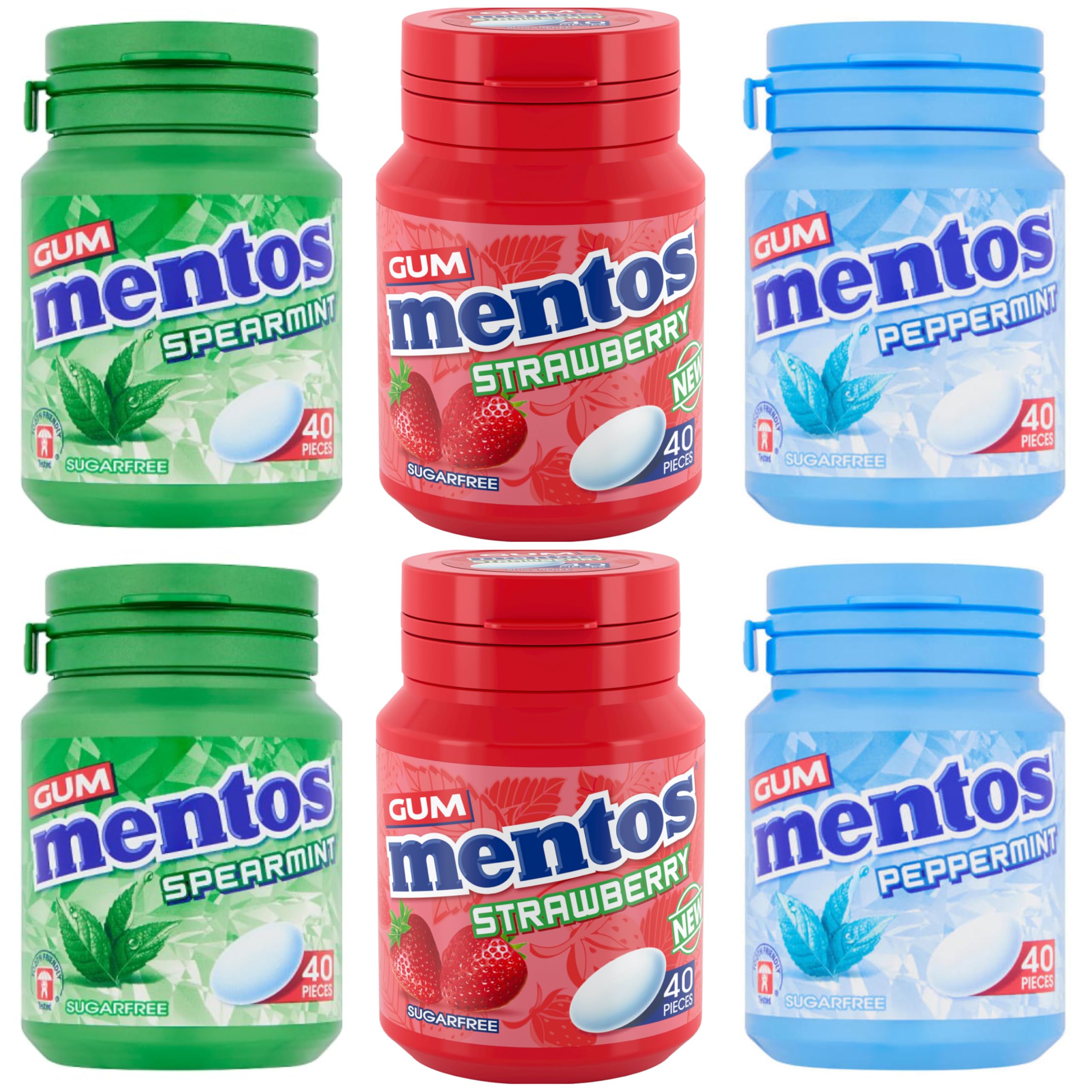Mentos Sugar Free Chewing Gum Bundle - 6 Tubs of Mint & Strawberry