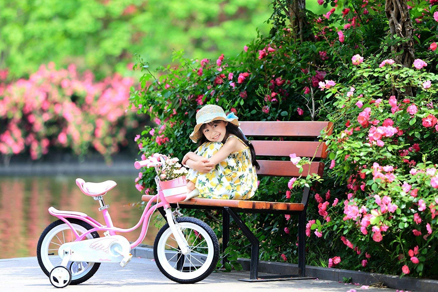 RoyalBaby Swan Girls Kids Bicycle with Stabilisers, Pink, 12-Inch