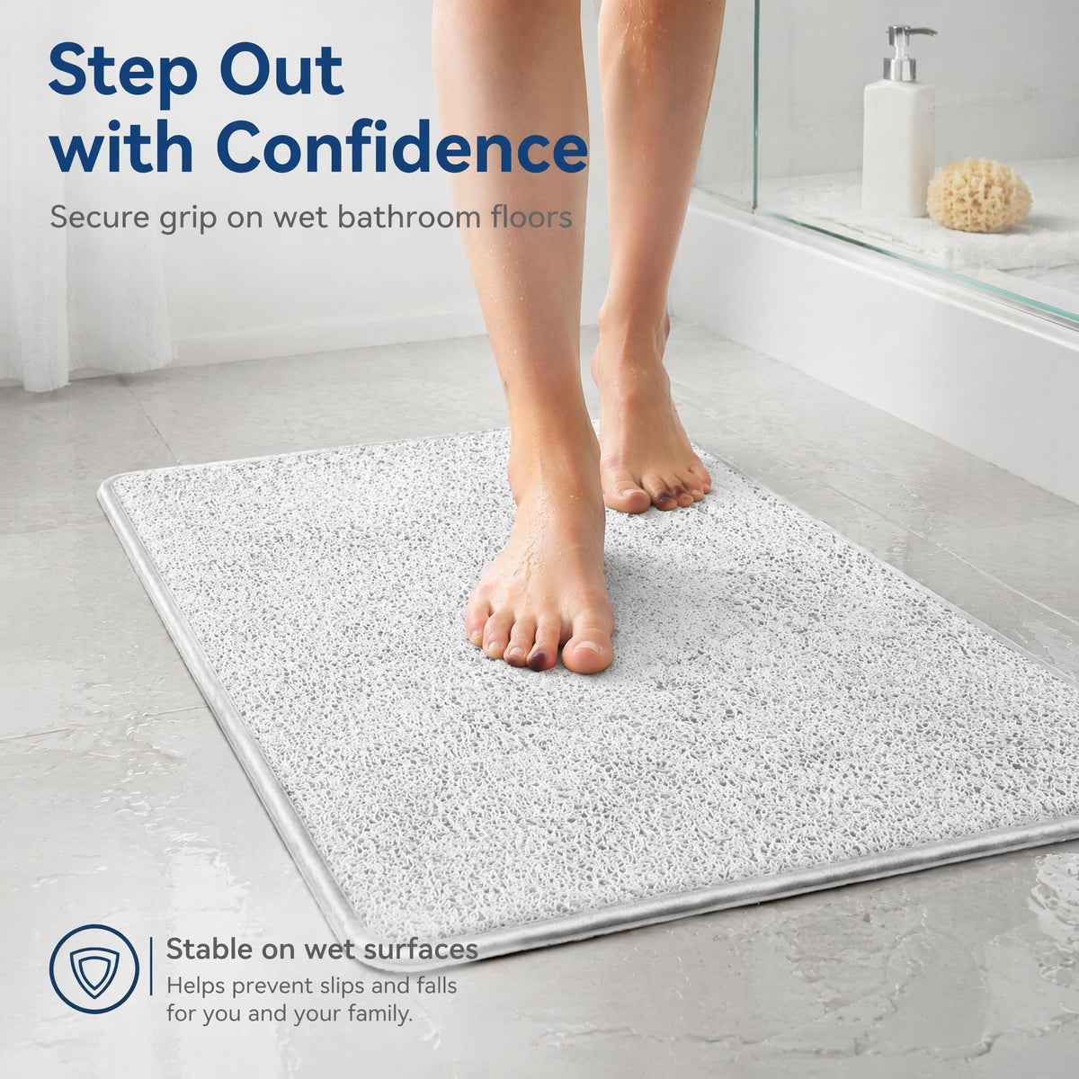 Muecleao Loofah Shower Mat, Non Slip Anti Mould Bath Mats with Reinforced Edge for Inside Shower, Washable Antibacterial Soft PVC Bath Mat with Drain - image 5