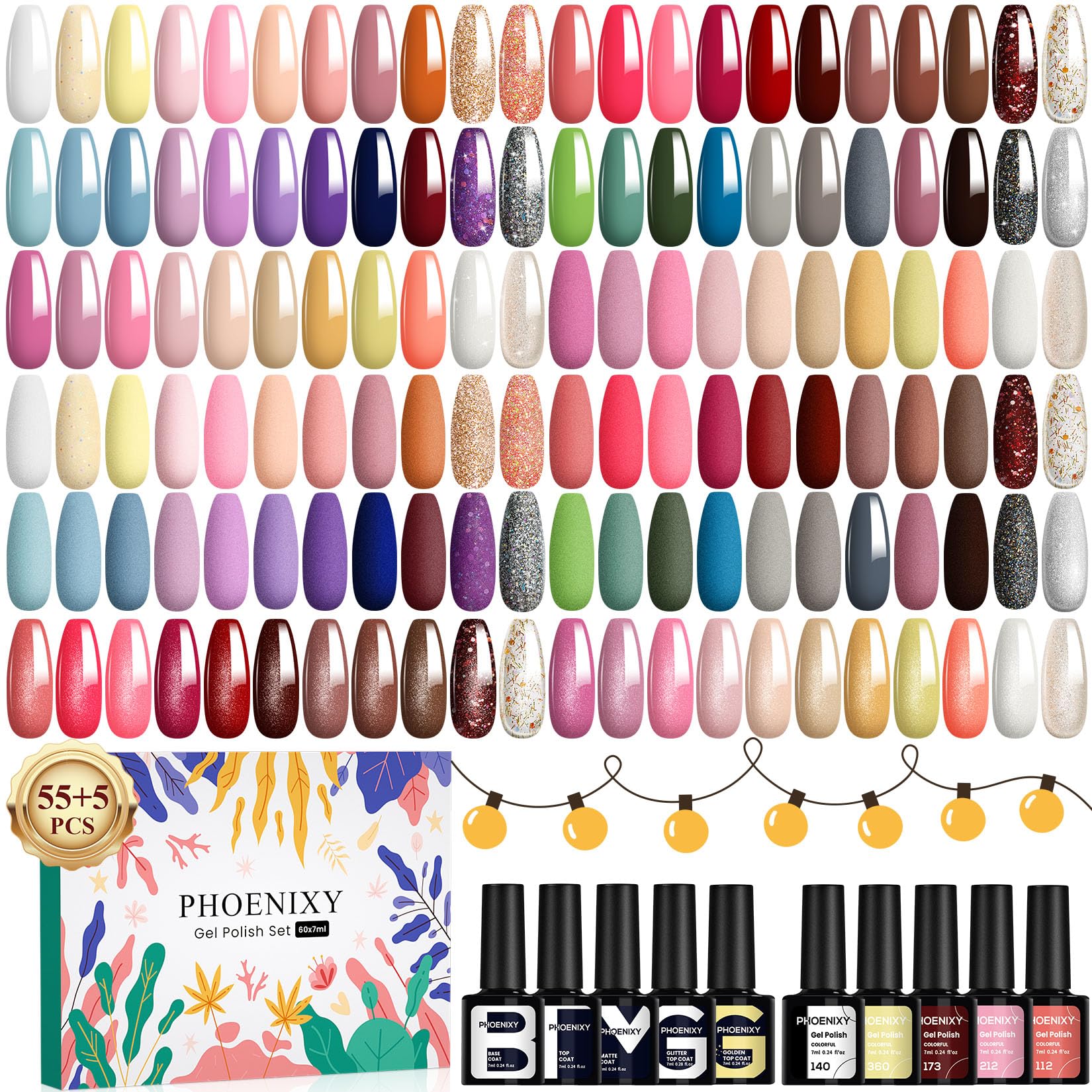 Phoenixy 60-Piece Gel Nail Polish Set - UV Soak-Off Manicure Kit