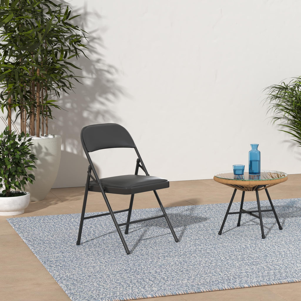 BOOSDEN Folding Chair Set of 2 – Padded Faux Leather & Metal Frame, Black