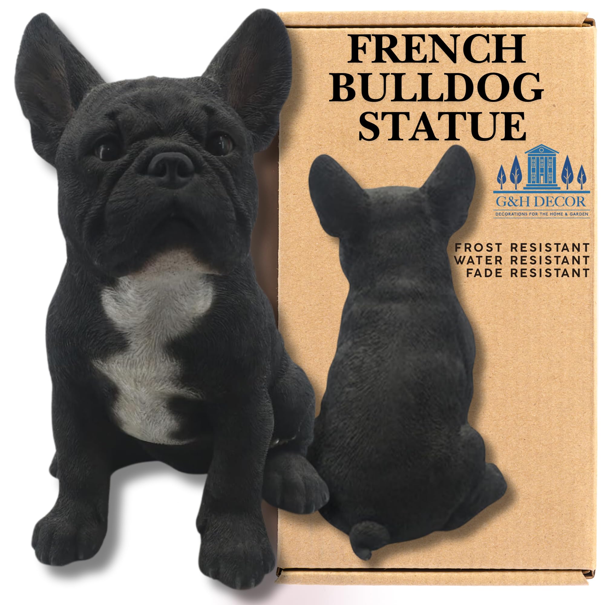 G&H Decor French Bulldog Statue – 30cm Realistic Polyresin Dog Figurine