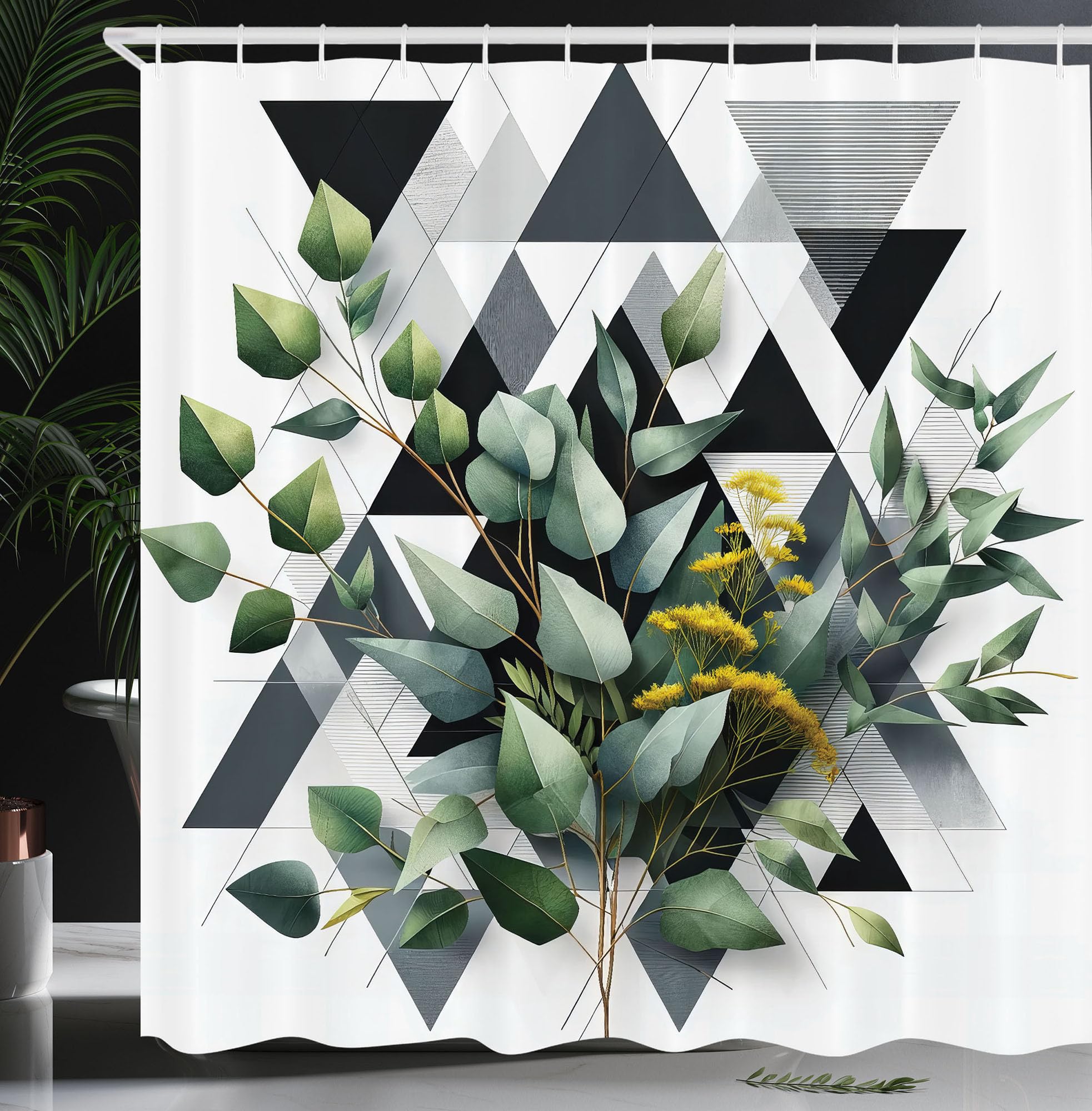 Abakuhaus Eucalyptus Leaves Shower Curtain | Waterproof Fabric – 175x200cm