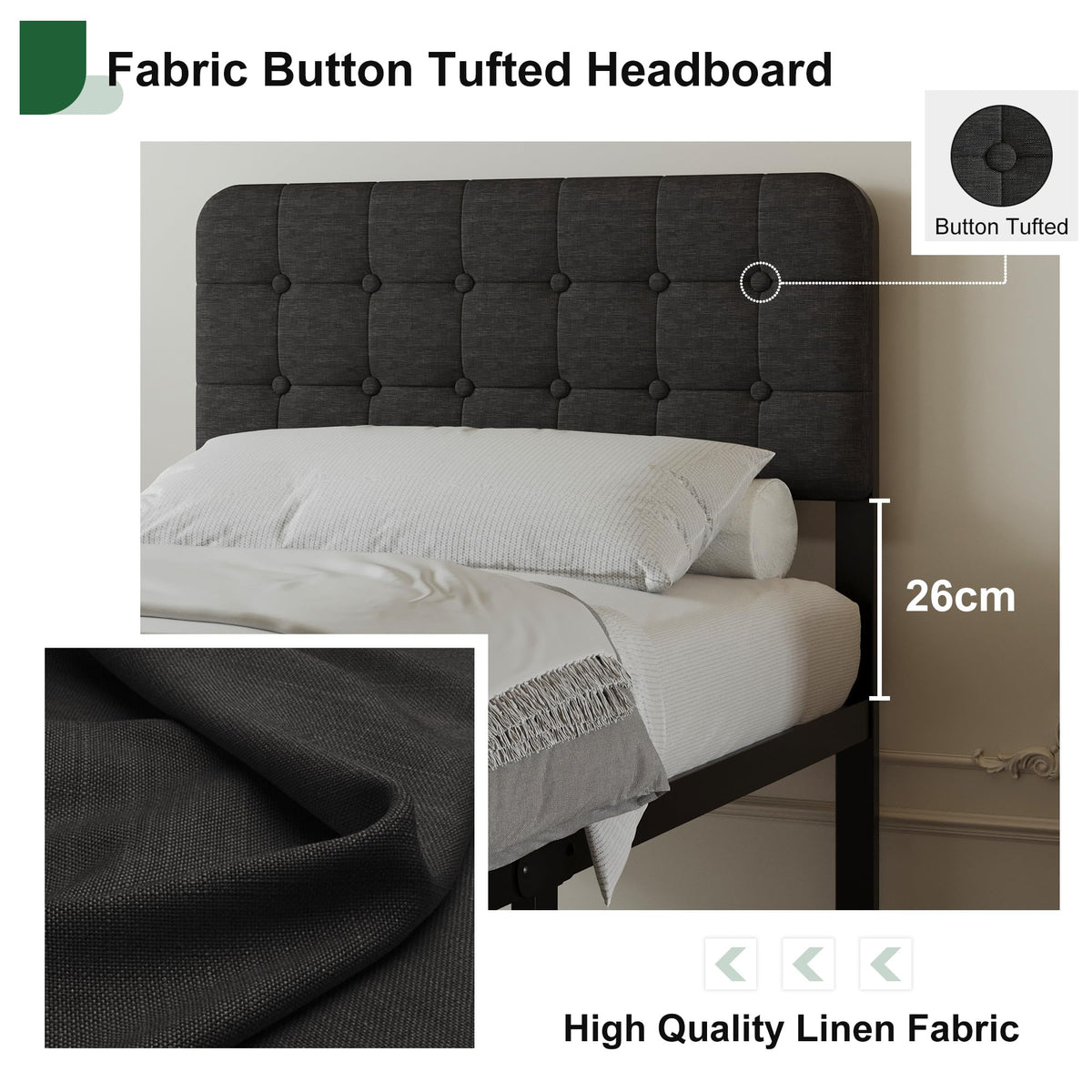 EMODA 3ft Single Bed Frame with Upholstered Headboard and Footboard - image 3