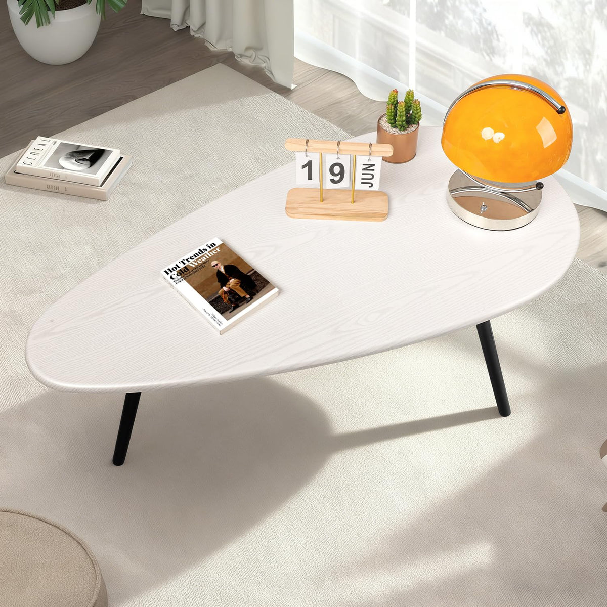 WDSHIYI Large Oval Coffee Table Espresso Wood Mid Century Modern Unique Retro Farmhouse - Contemporary Triangle Small Table for Living Room - image 4