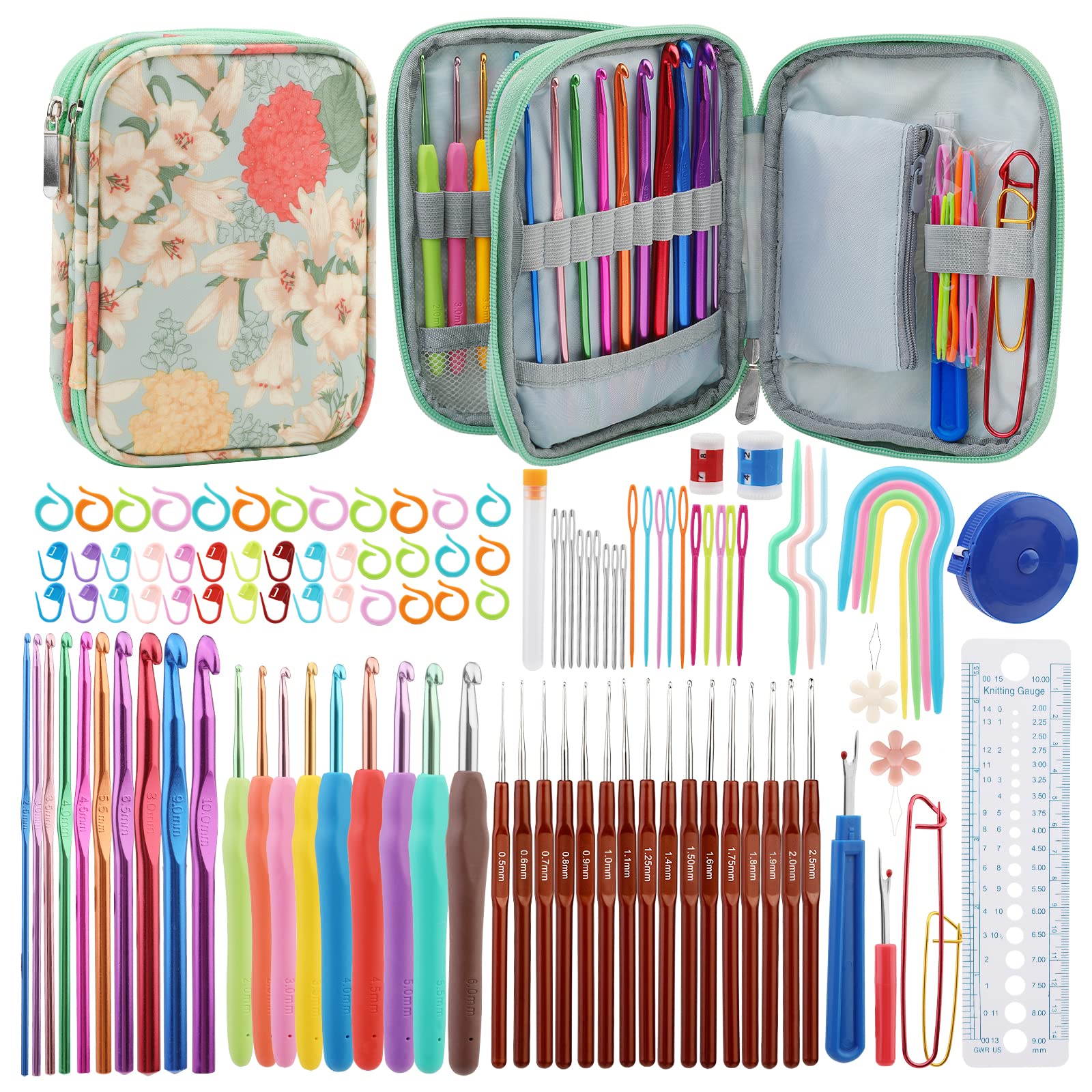 Doxiru 100 Pcs Crochet Hook Set | Ergonomic Hooks & Accessories with Case