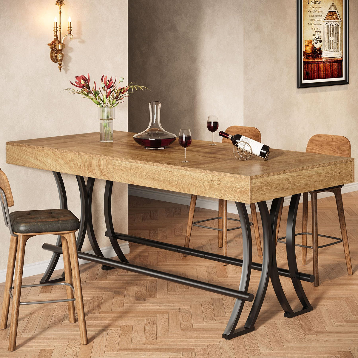 Tribesigns 90CM Tall Bar Pub Table with Metal Footrest,160CM Rectangular Counter Height Kitchen Dining Table - image 5