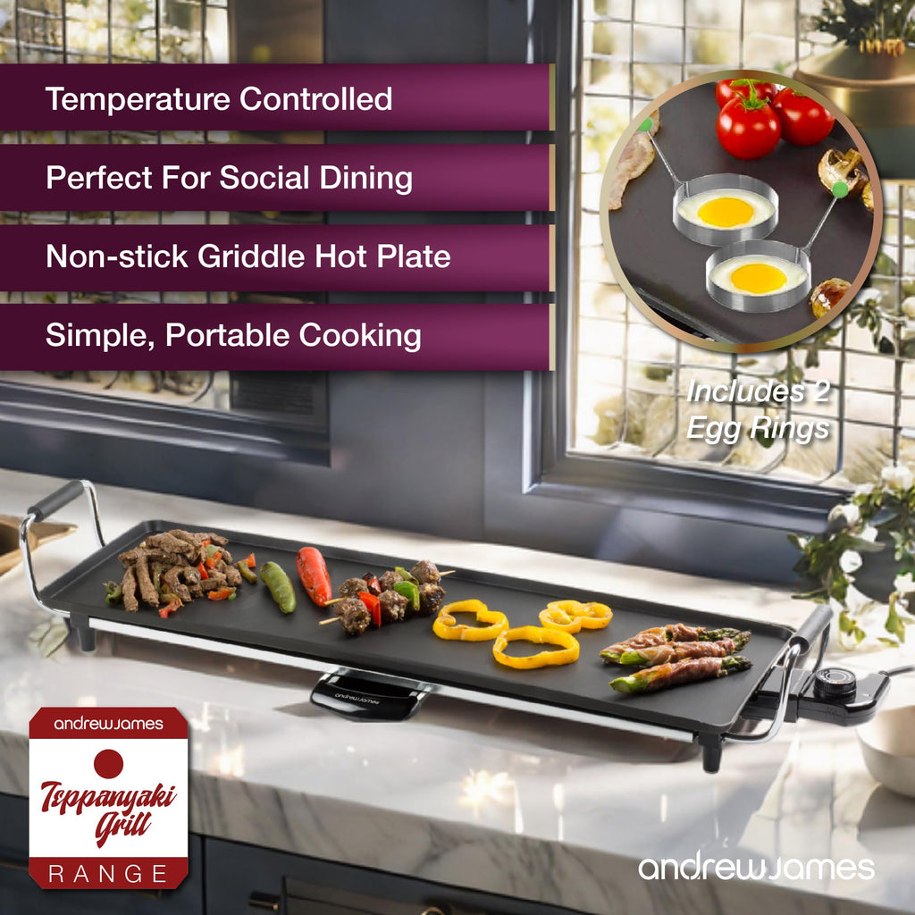 Andrew James XL Teppanyaki Grill Plate | Non-Stick Electric Griddle