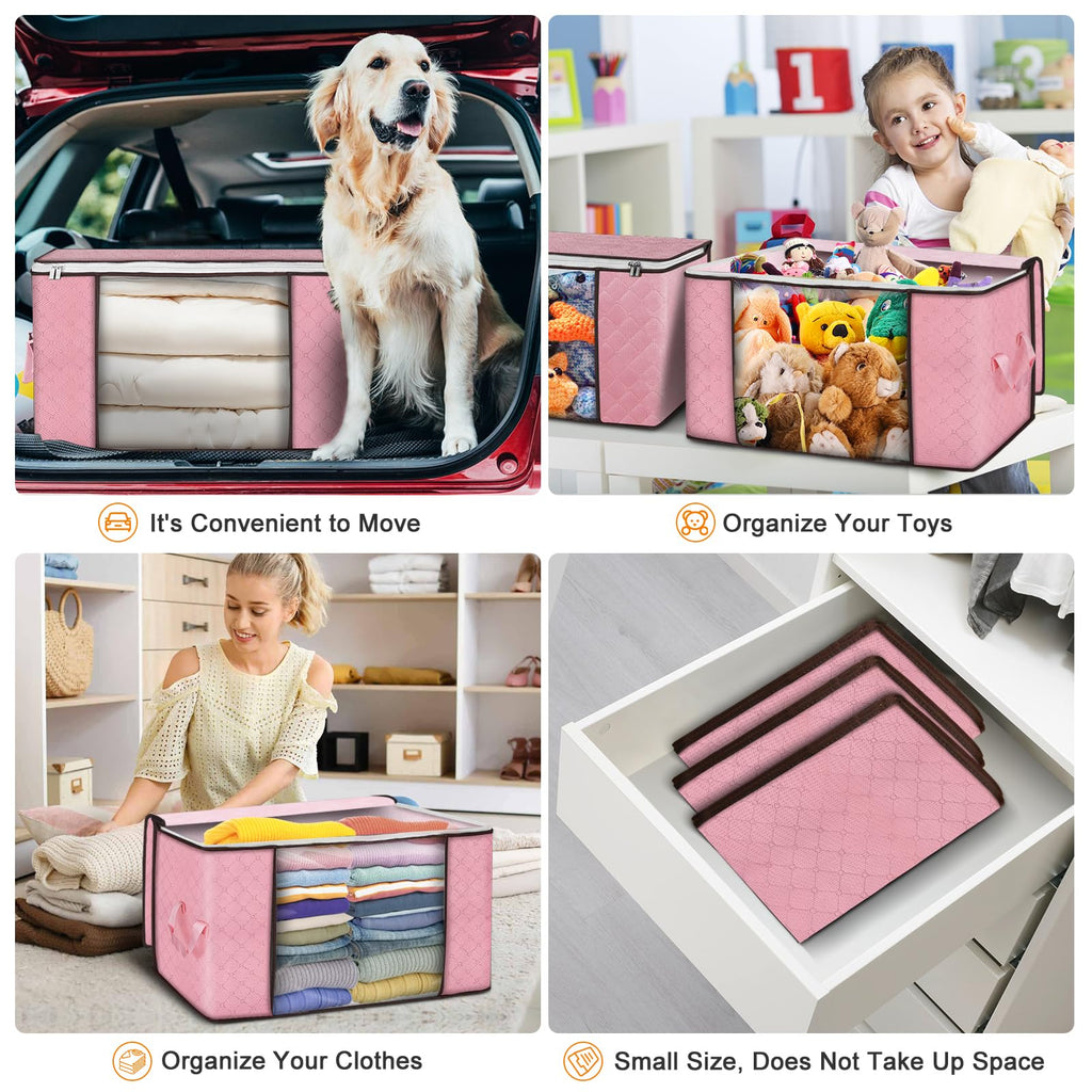 Budding Joy 90L Storage Bags, Large Clothes Storage Boxes with Zips Pink - image 5