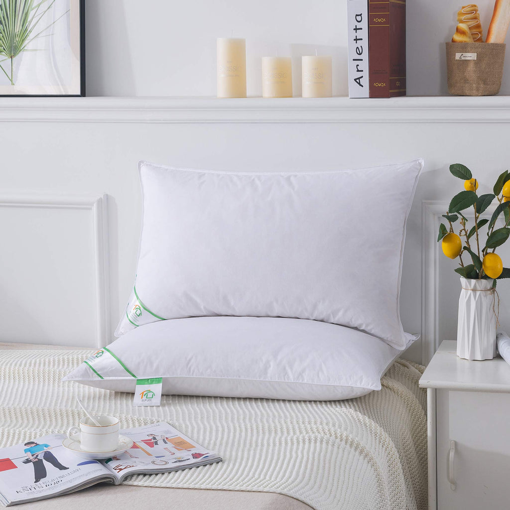 SUFUEE Goose Feather and Down Pillows Pair | 100% Cotton Cover