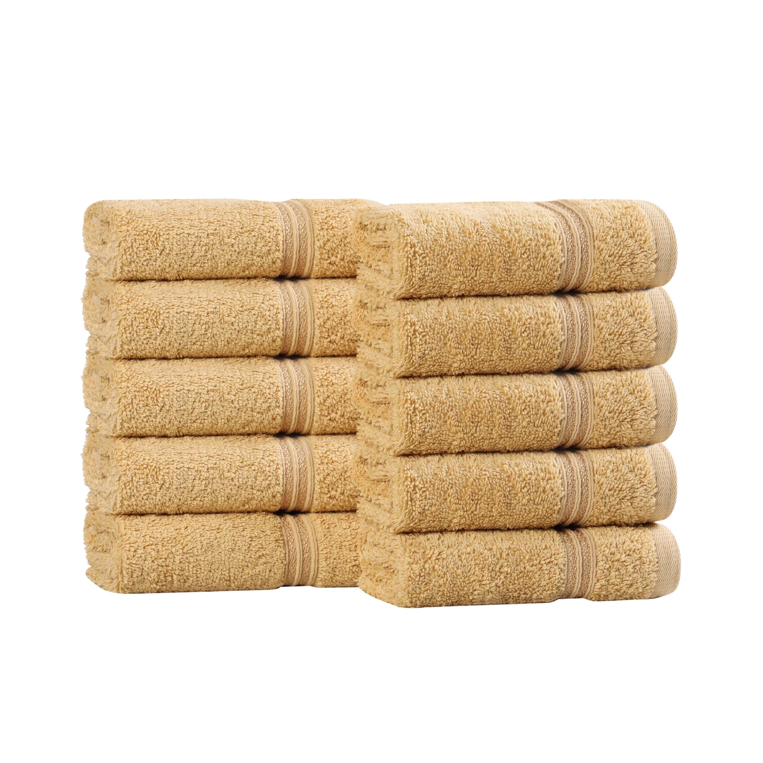 Jolof Store Egyptian Cotton Face Towel Set – 10-Piece Gold Washcloths