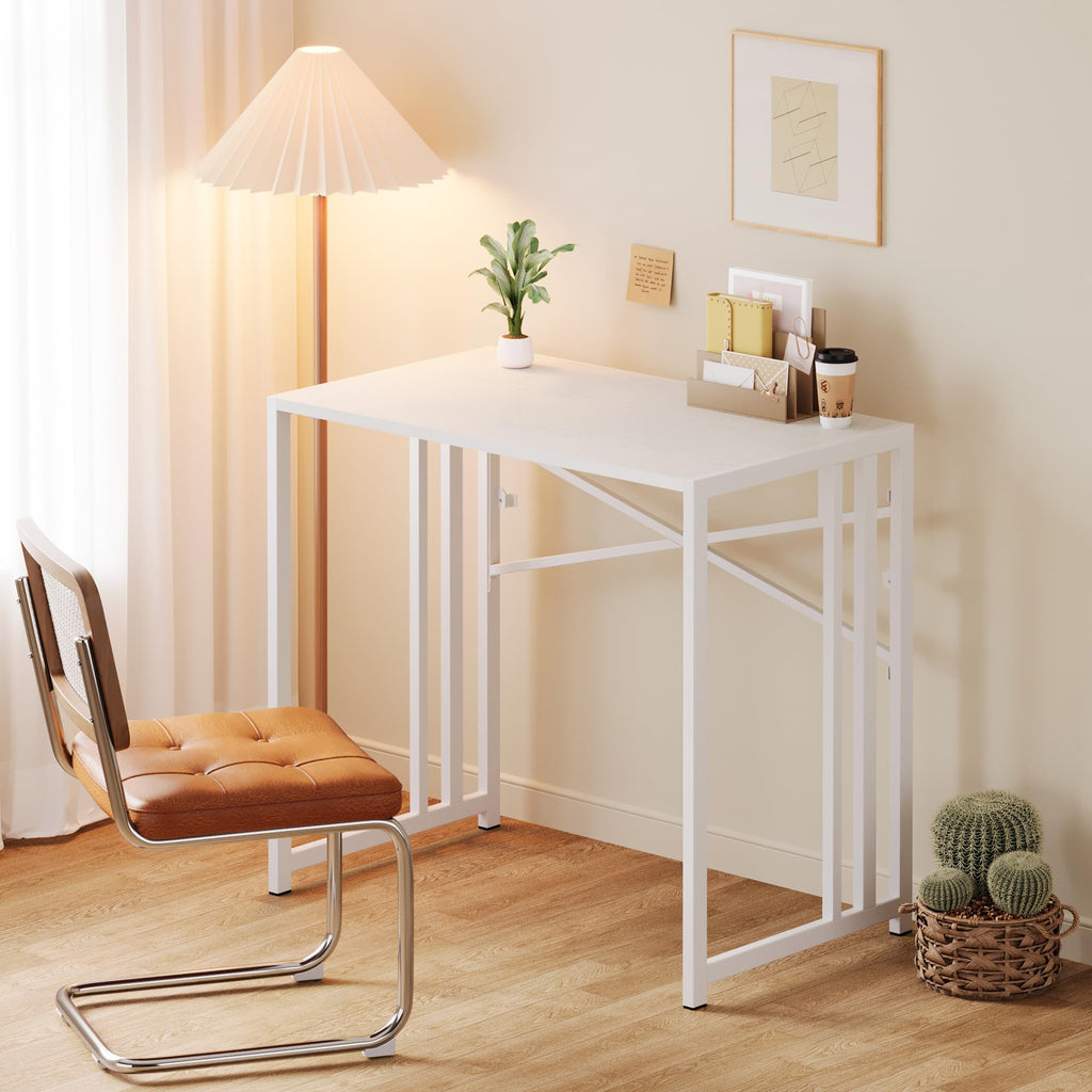 Lutown-Teen 90 cm Small Folding Computer Desk No Assembly Required, White - image 2