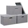 Yawinhe Collapsible Storage Bins with Lids - 3 Pack Grey Fabric Cubes