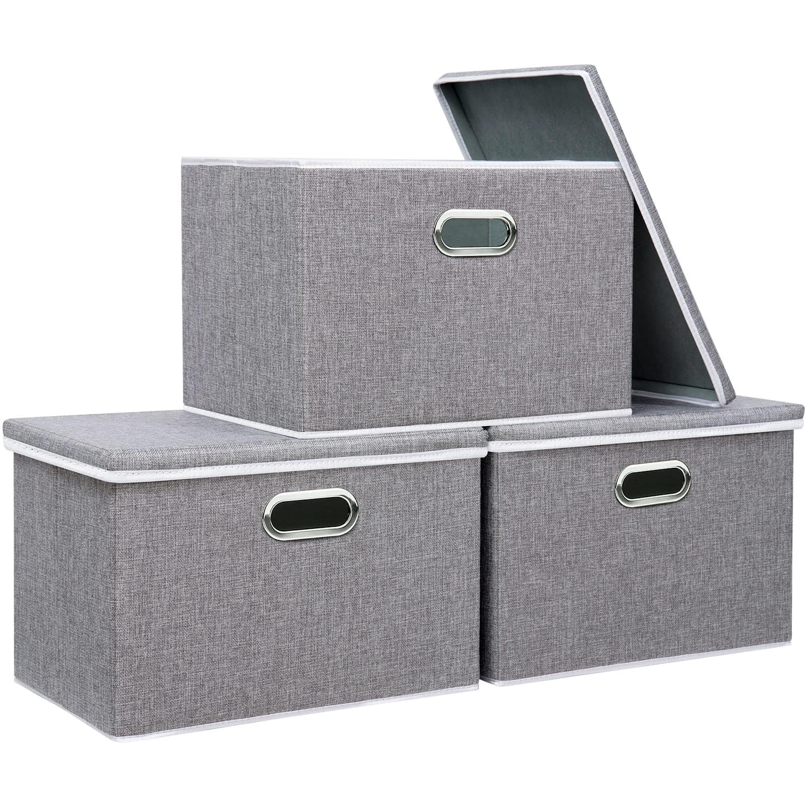 Yawinhe Collapsible Storage Bins with Lids - 3 Pack Grey Fabric Cubes