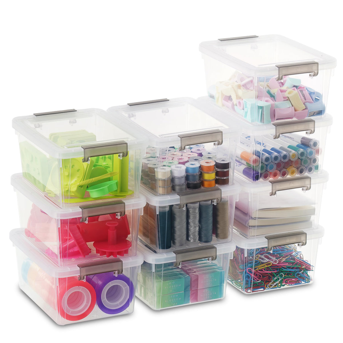 Citylife 10 Pack Storage Boxes with Lids Plastic Small Clear Stackable Box for Shelves Toys, 1.25L - image 1