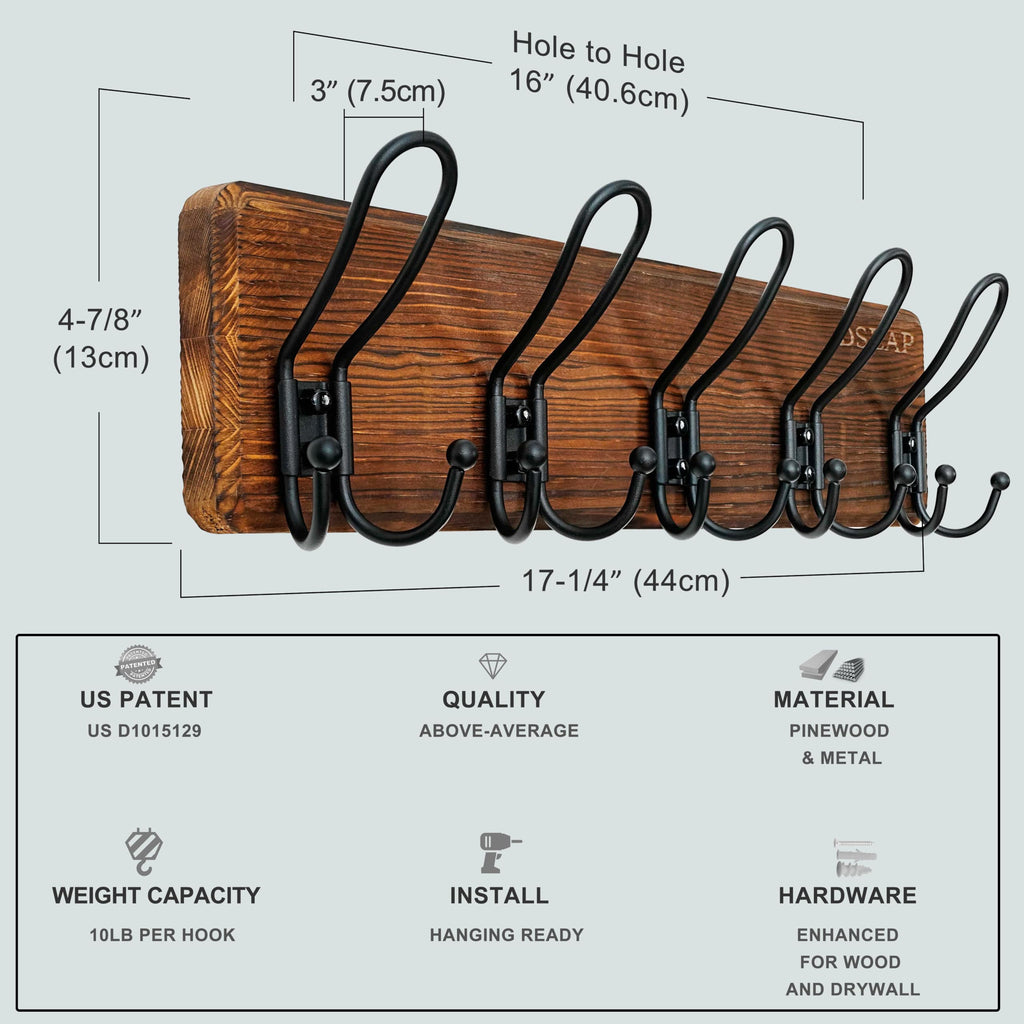 Dseap Coat Rack Wall Mounted - Heavy Duty Farmhouse Rustic Wall Coat Hanger with 5 Wire Hooks for Clothes Hat Jacket Towel, RusticWire, J1-5A - image 5