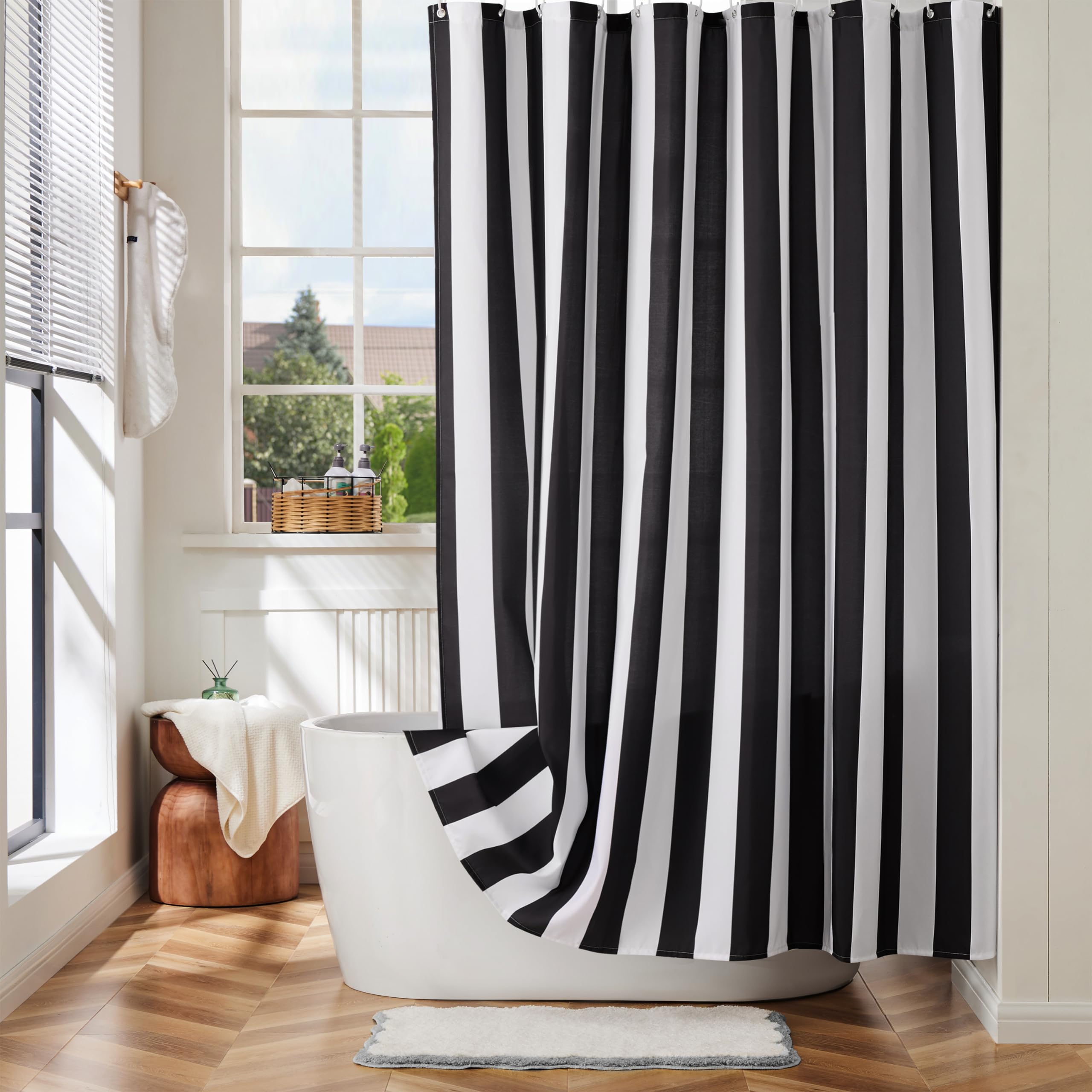Ohocut Vertical Striped Shower Curtain – Black & White Waterproof Polyester