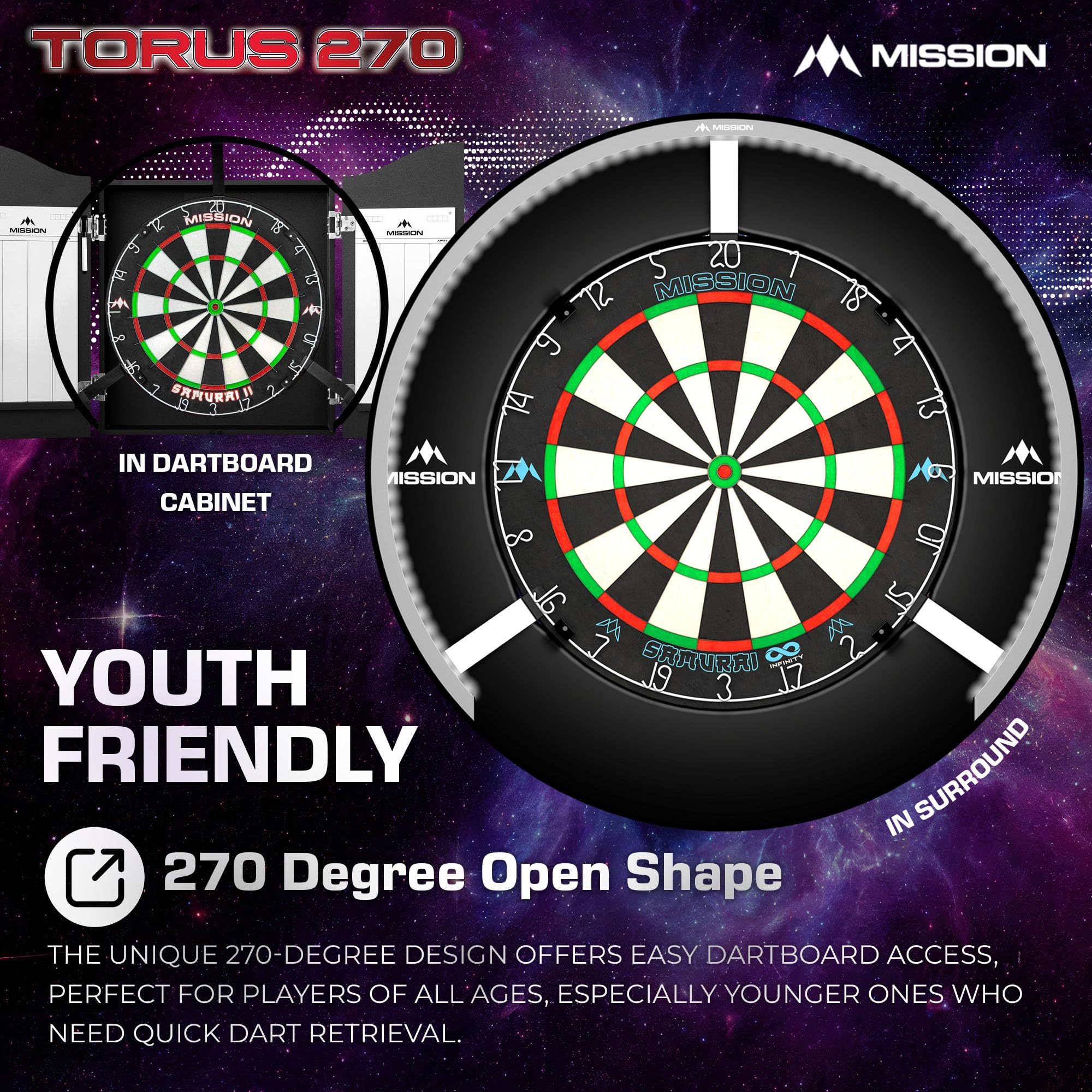 Mission Darts Torus 270 LED Dartboard Lighting System - Sand Blasted Black