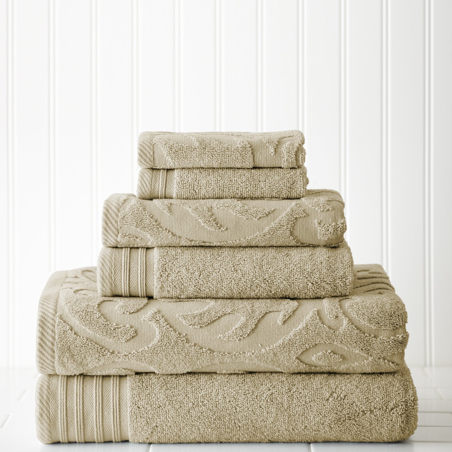 Amrapur 100% Cotton Medallion Swirl 6-Piece Towel Set | Taupe