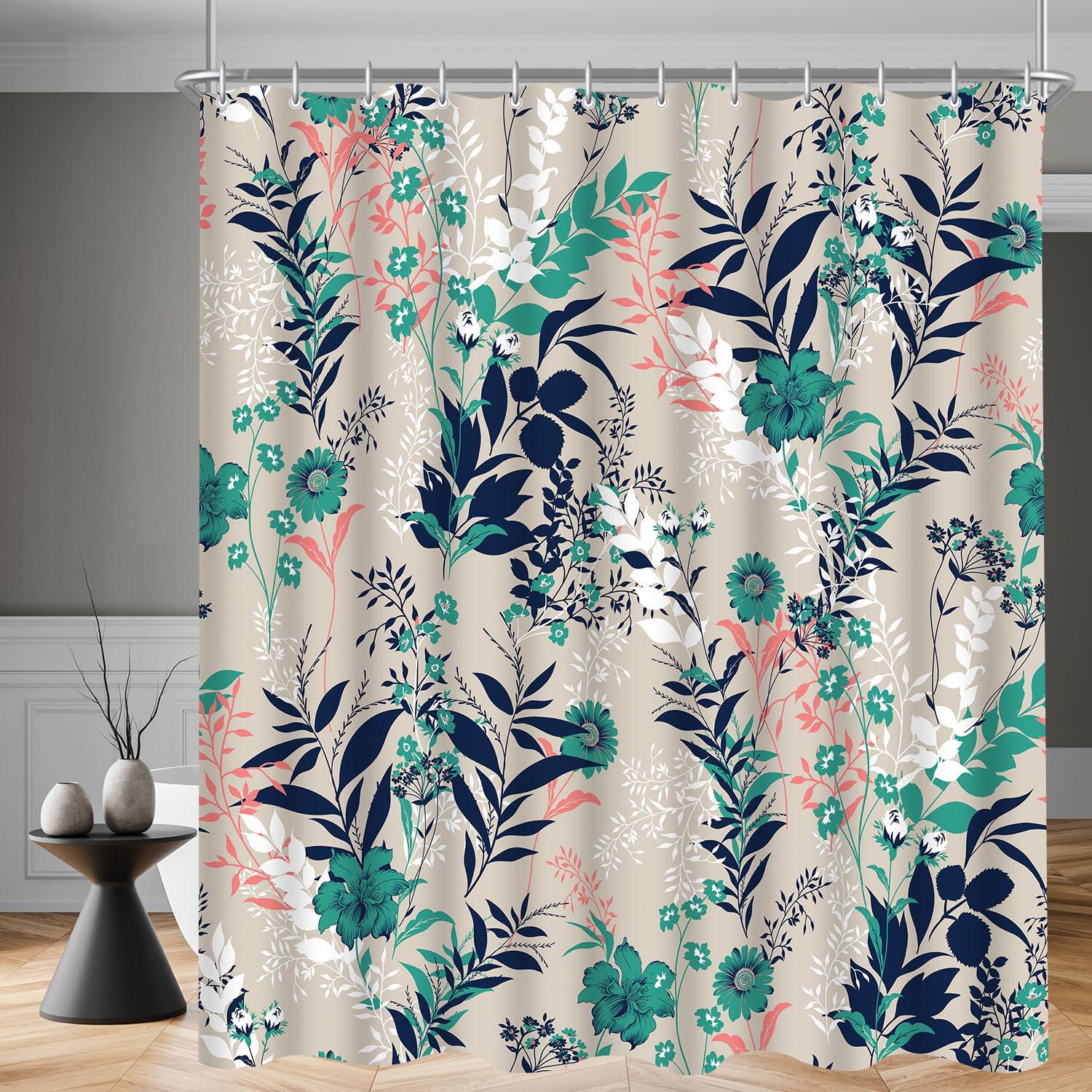 Lerores Blue Grass Flower Shower Curtain – Anti-Mould Polyester, 180x200cm
