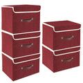 TYEERS Collapsible Storage Box with Lid, Fabric Storage Box for Clothes, Wardrobe Storage, 38x25x25 cm, Set of 5, Red Wine - image 1
