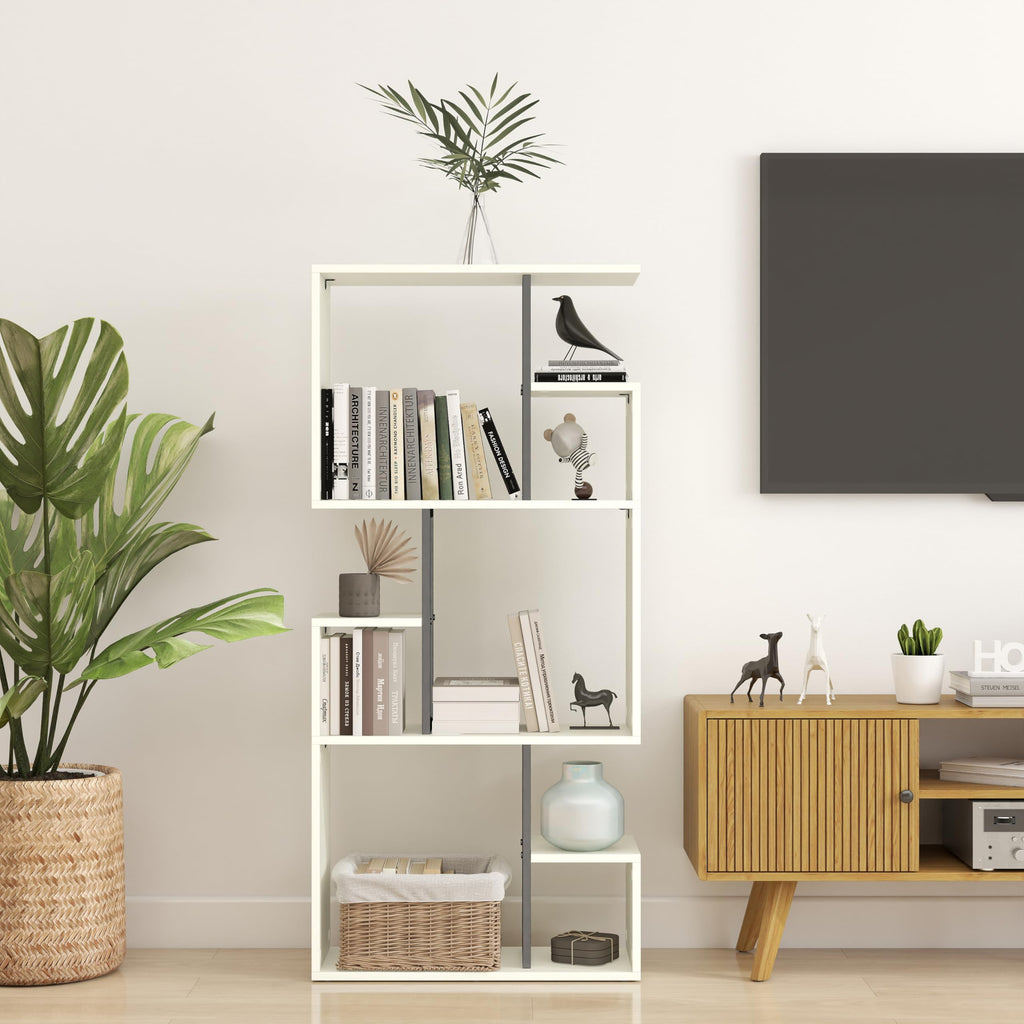Manora White Bookcase 3 Tier Slim Freestanding Room Divider Shelves - image 5