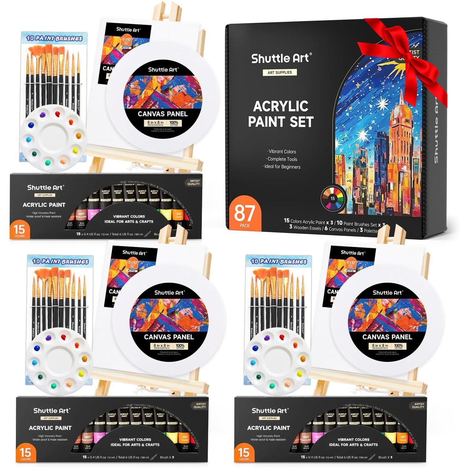 Shuttle Art 87 Pack Acrylic Paint Set with Wooden Easels and Canvases