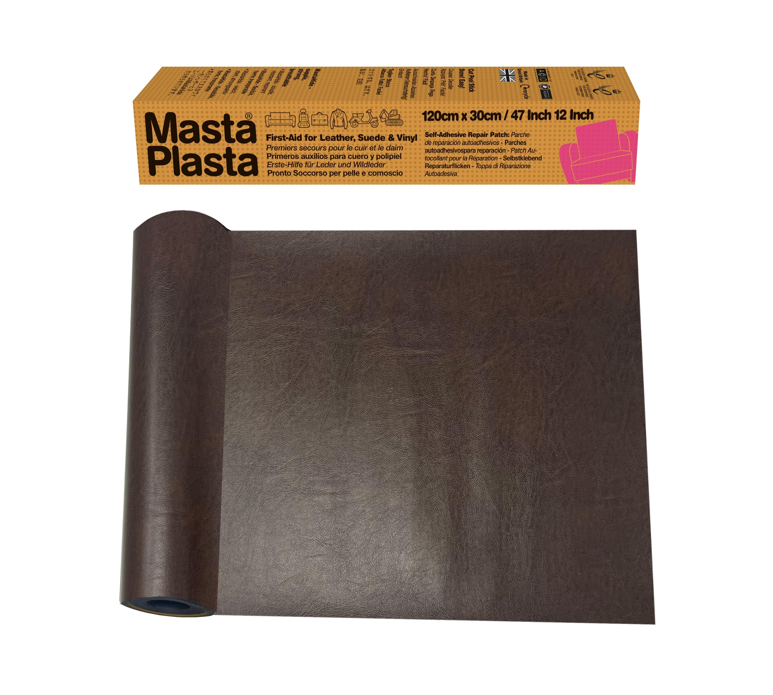 MastaPlasta Leather Repair Patch – Mid-Brown Self-Adhesive XL 120x30cm