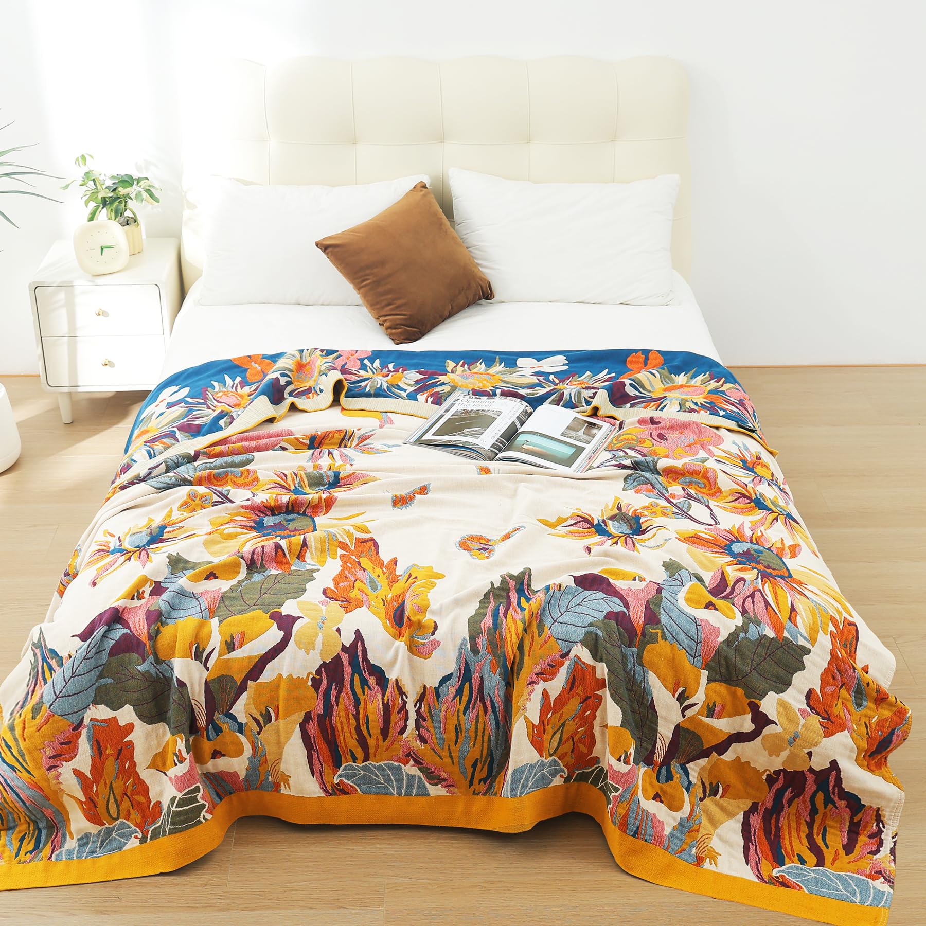 VANJOROY Bohemian Cotton Throw Blanket – Double-Sided Soft Bedspread