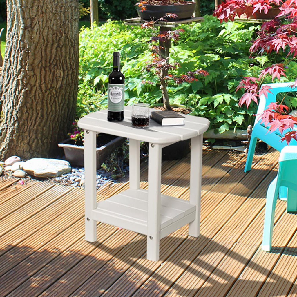 NALONE Adirondack Side Table - 2-Tier HDPE Plastic Outdoor End Table, White