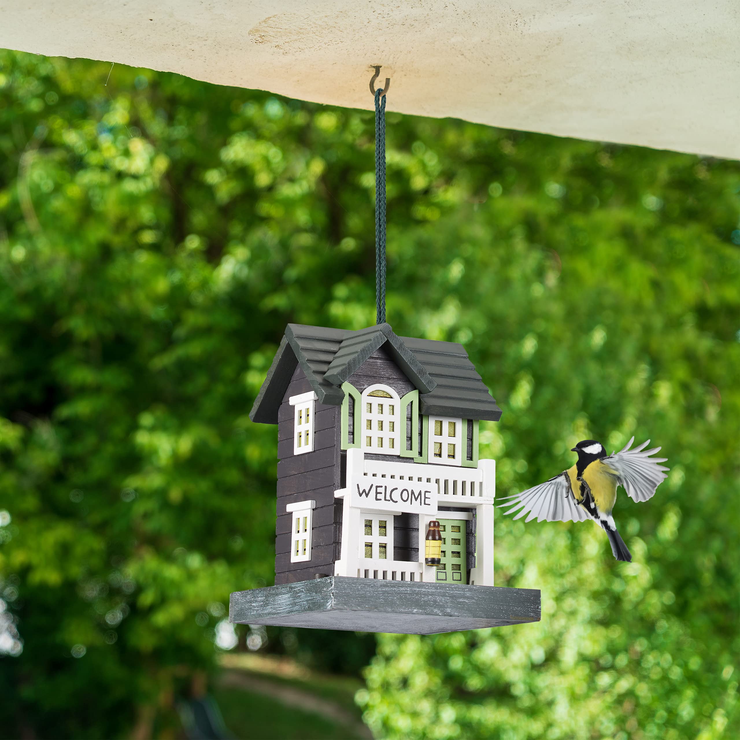 Relaxdays Wooden Bird Feeder – Hanging Scandinavian Style Garden House