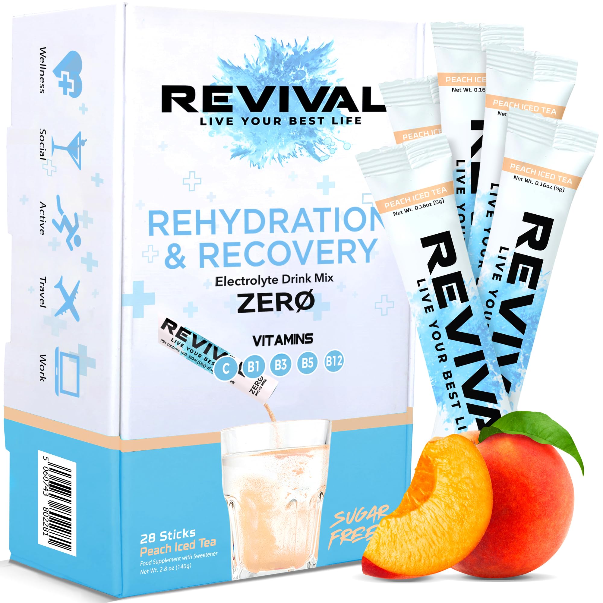 Revival Zero Electrolyte Powder – Sugar Free Hydration, Peach Iced Tea