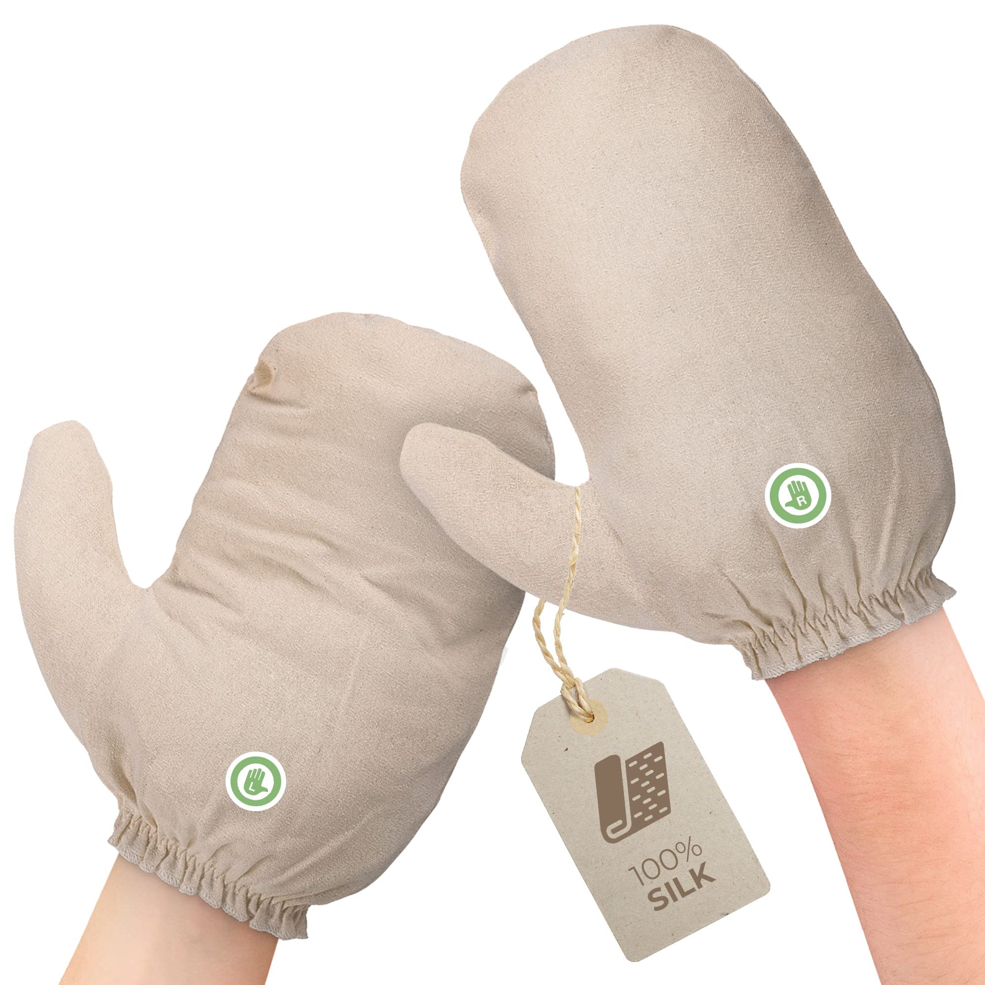MASSAGE-EXPERT Garshana Raw Silk Gloves for Ayurveda & Peeling – Large