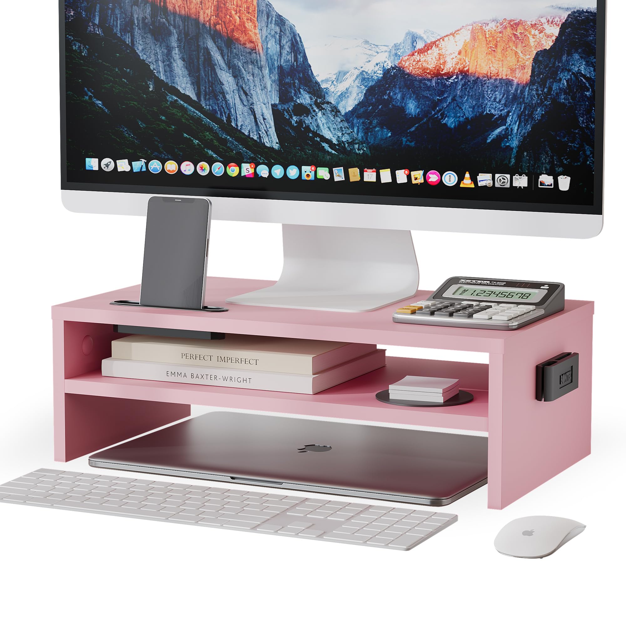 BONTEC Wood Monitor Stand Riser | 2-Tier Ergonomic Desk Organizer
