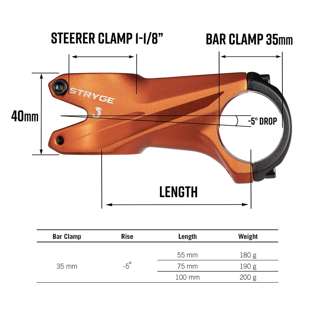 Funn Stryge MTB Stem – 35mm Bar Clamp, -5 Degree Drop, 55mm Length