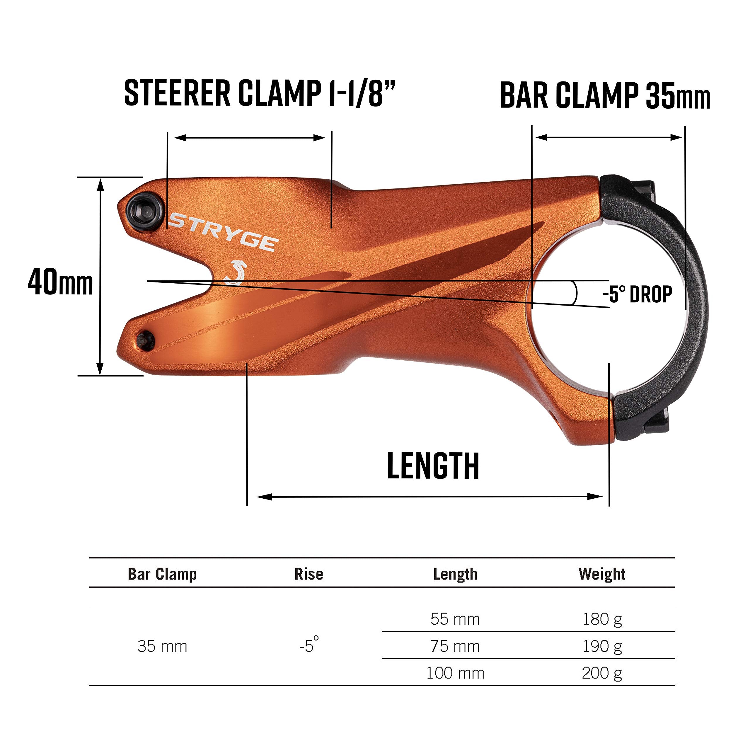 Funn Stryge MTB Stem – 35mm Bar Clamp, -5 Degree Drop, 55mm Length