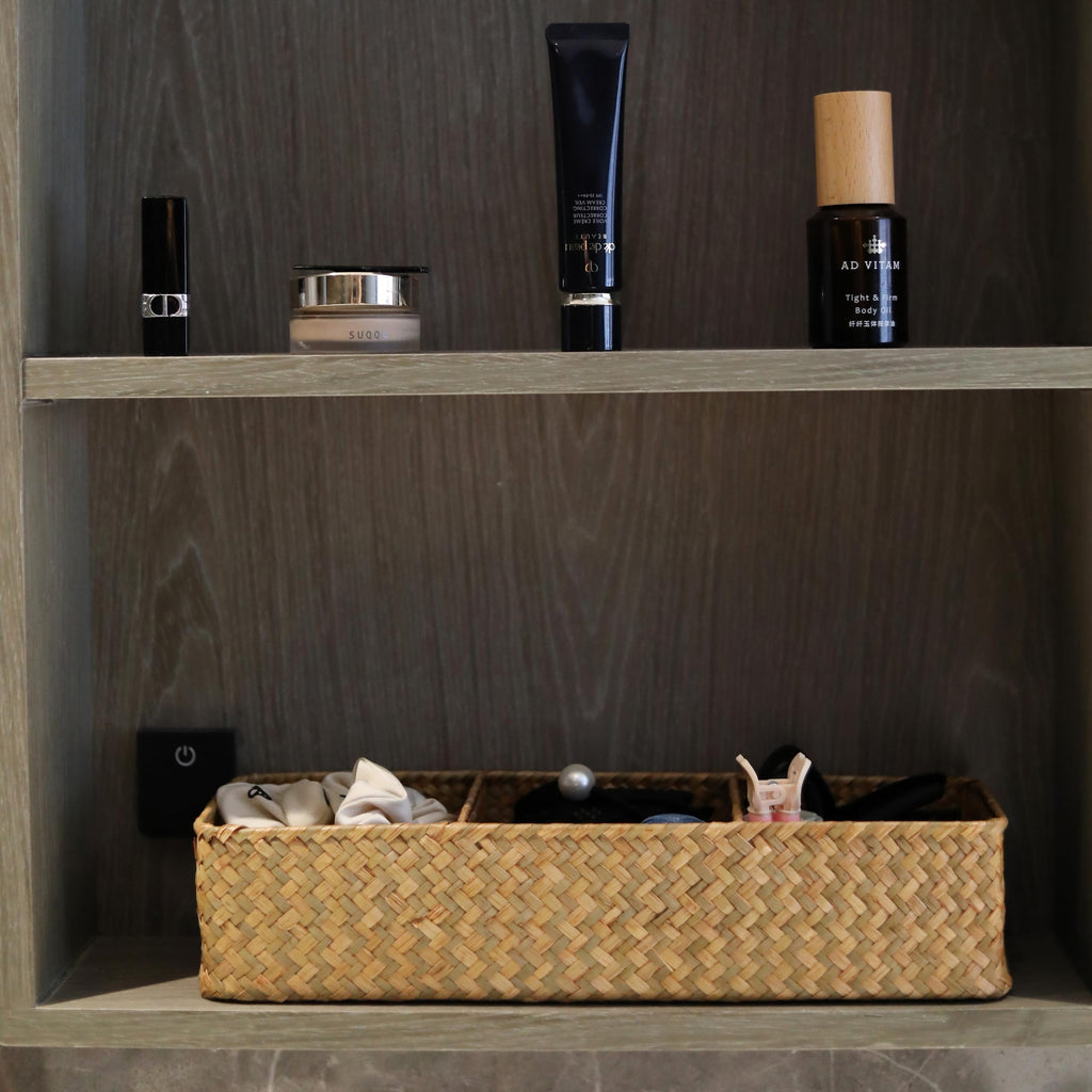 Seagrass Storage Basket with 3 Sections Woven Shelf Baskets for Organizing Natural, 37cm x 12cm x 8cm - image 5