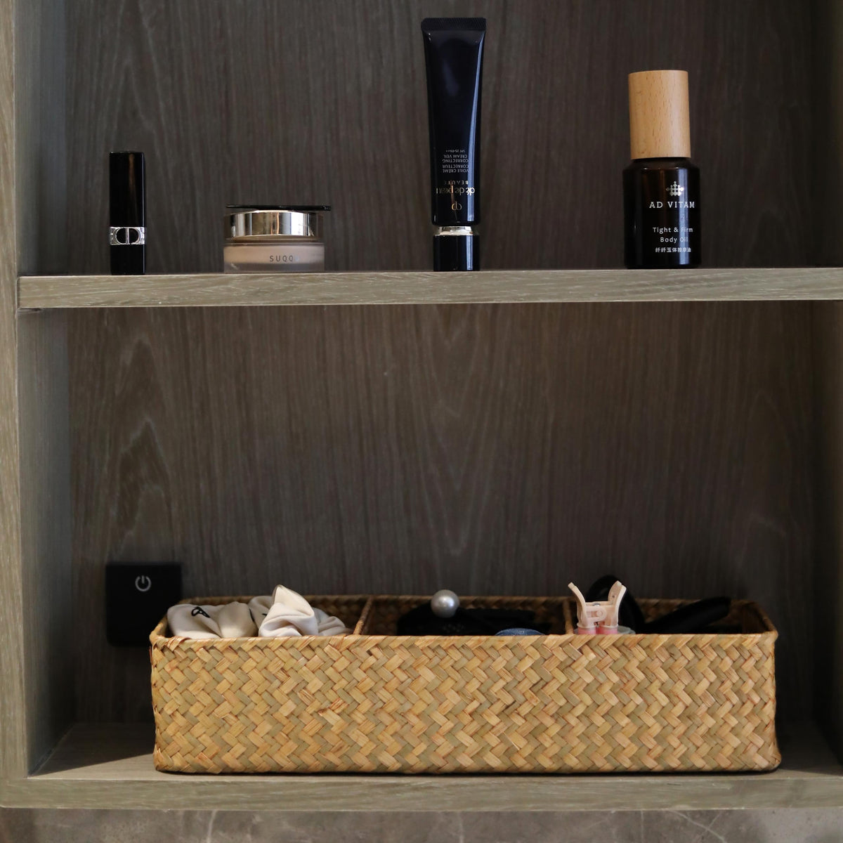 Seagrass Storage Basket with 3 Sections Woven Shelf Baskets for Organizing Natural, 37cm x 12cm x 8cm - image 5