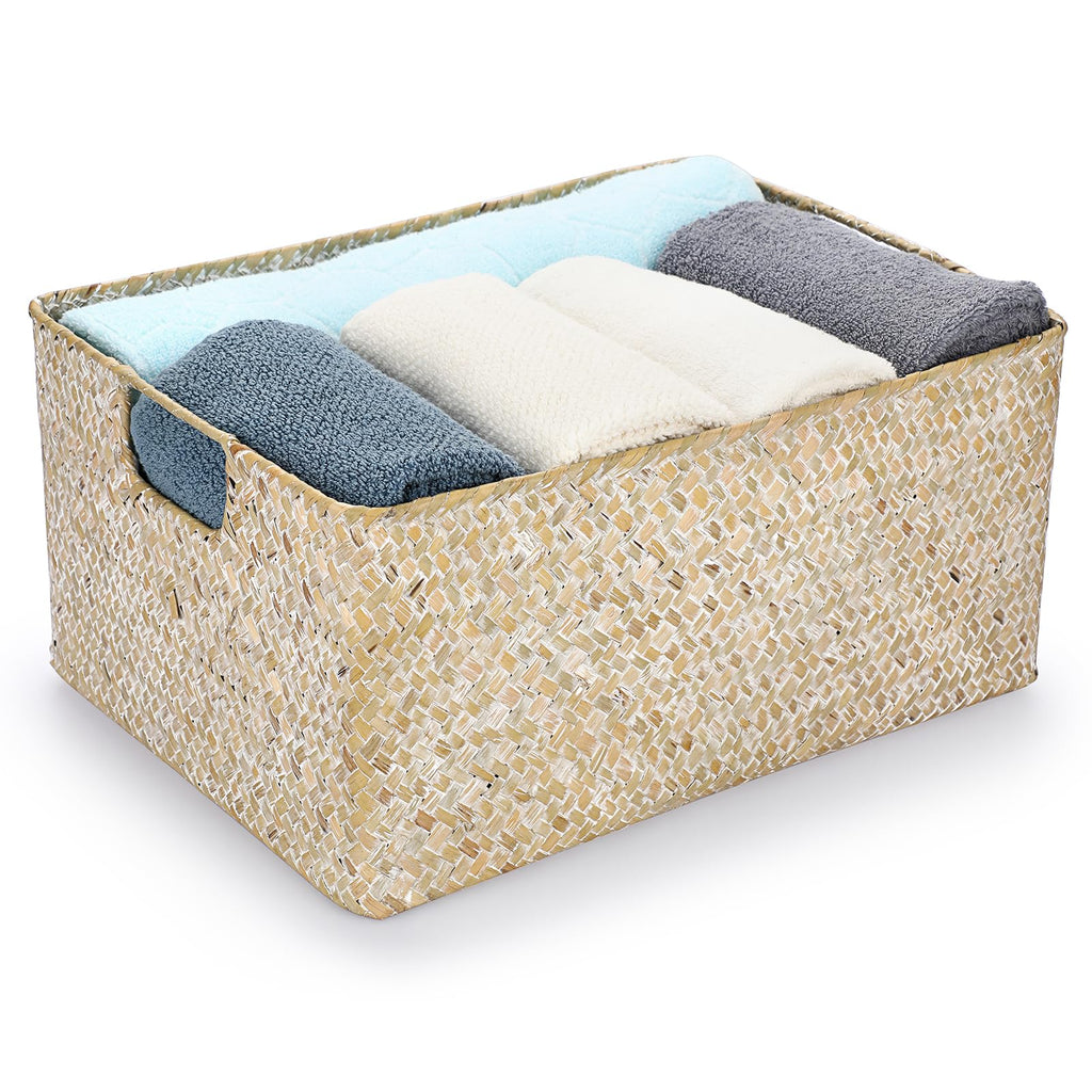 IGNPION Seagrass Storage Basket Woven Seagrass Desktop Rectangular Bathroom Storage Organiser Box - image 1