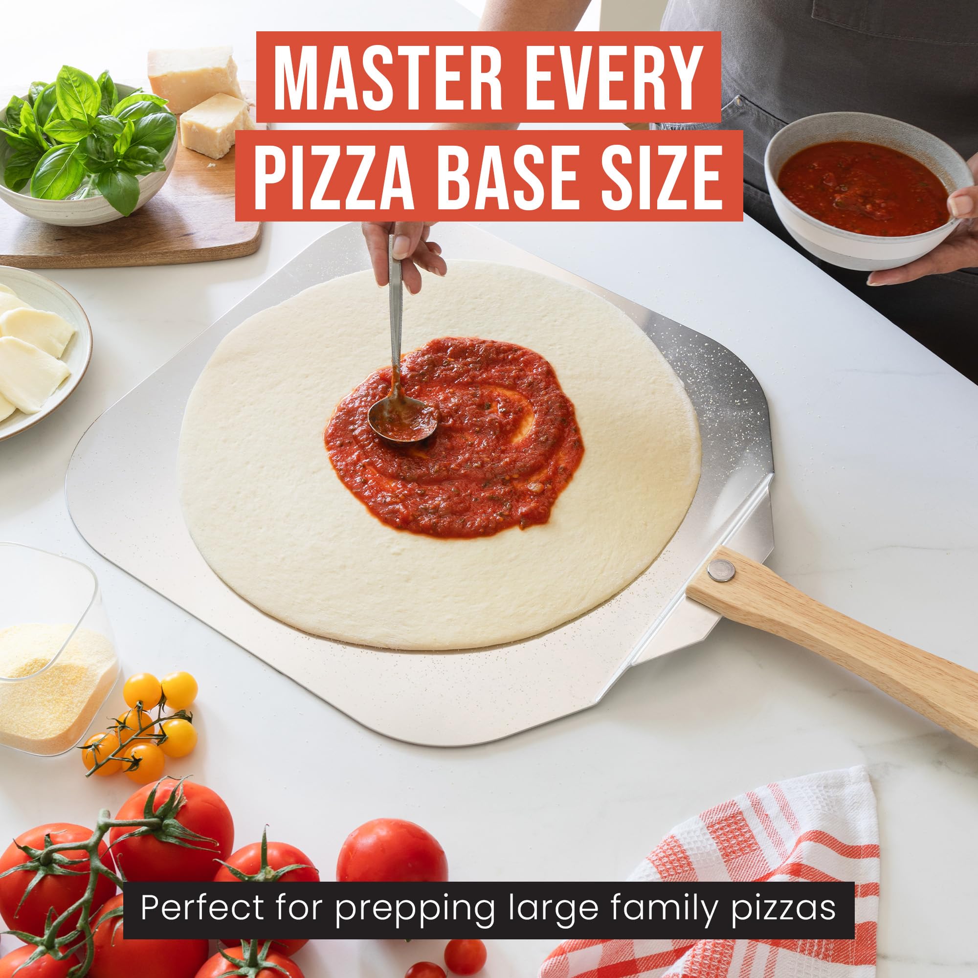 Chef Pomodoro Aluminum Pizza Peel - 18x20 Inch Foldable Wood Handle