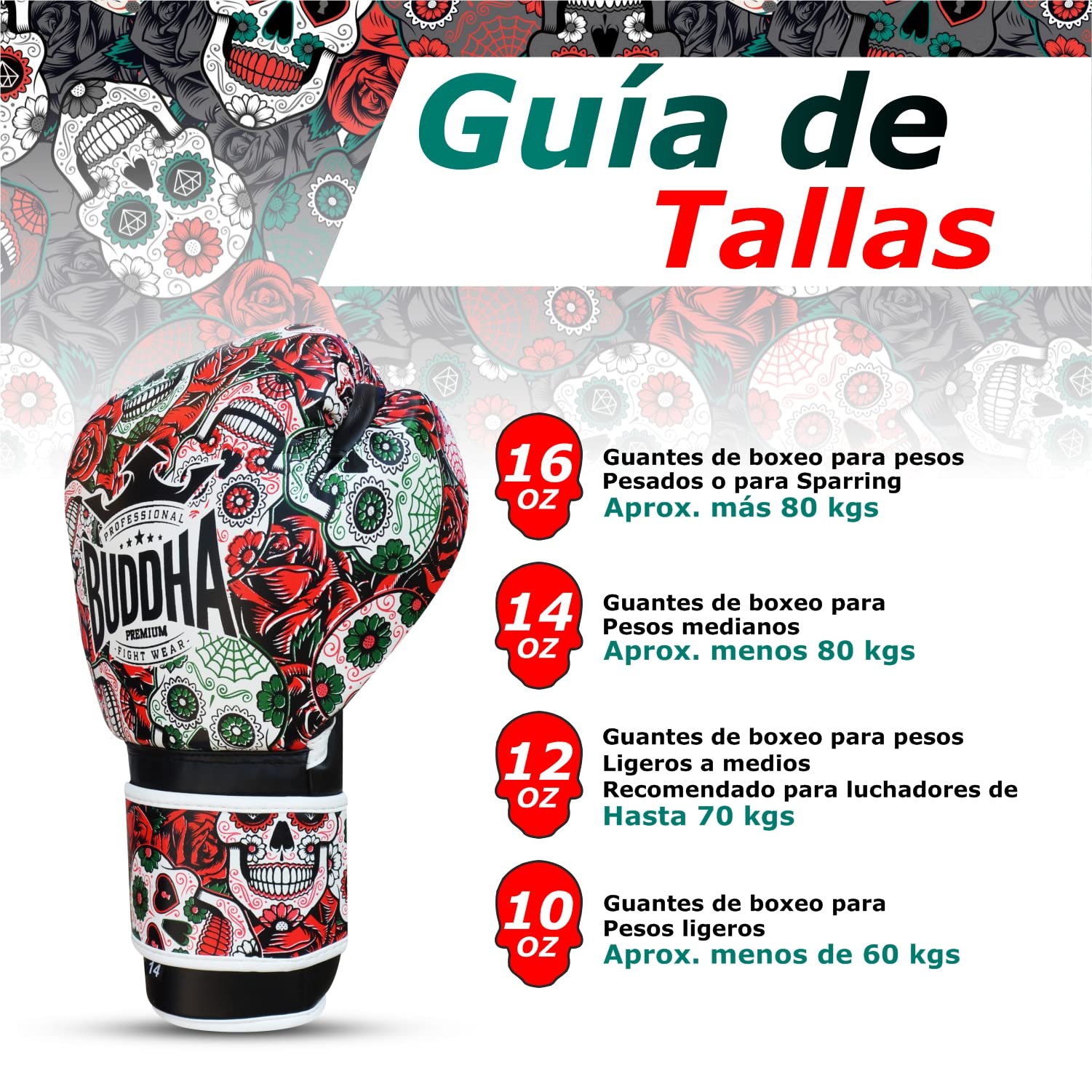 Buddha Fight Wear Mexican Boxing Gloves - GS-3 Synthetic Leather - Red