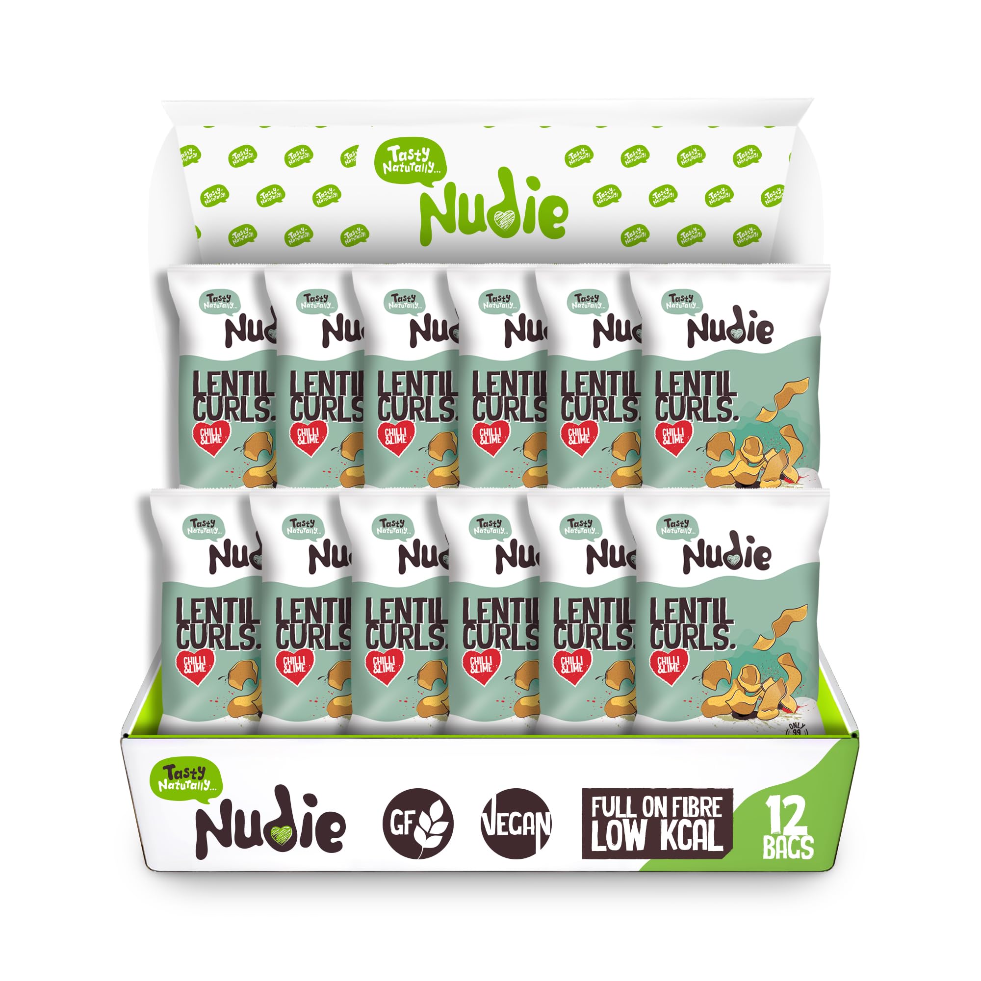 Nudie Snacks Chilli & Lime Lentil Curls – 12 x 20g Vegan Crisps